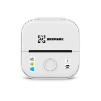 Мини термопринтер UKRMARK P02WT Bluetooth, белый, рулоны 50-57 мм, печать на термобумаге и полимерных этикетках
