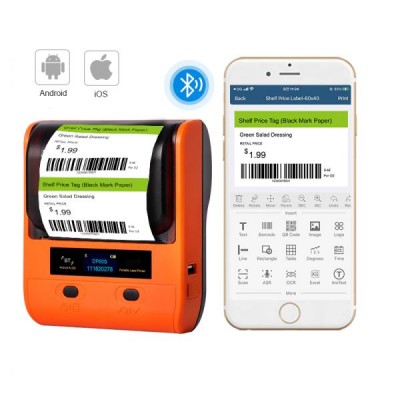 Портативный термопринтер UKRMARK AT20EW, USB/Bluetooth, рулоны 30-80мм, для этикеток/чеков. Печатает на термобумаге и полимерных этикетках.