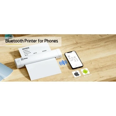 Портативний акумуляторний термопринтер UKRMARK M08-WT для друку на термопапері А4, бездротовий, Bluetooth/USB, білий