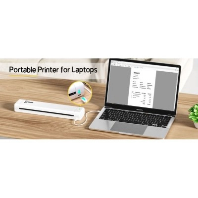 Портативний акумуляторний термопринтер UKRMARK M08-WT для друку на термопапері А4, бездротовий, Bluetooth/USB, білий