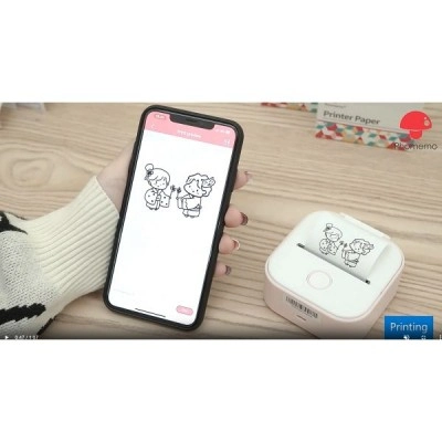 Міні термо принтер UKRMARK P02BL Bluetooth, блакитний, рулони 50-57 мм, друк на термопапері та полімерних етикетках