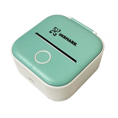 Міні термо принтер UKRMARK P02GN/GN Bluetooth, зелений, рулони 50-57 мм, друк на термопапері та полімерних етикетках