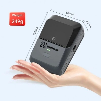 Портативний принтер етикеток UKRMARK UP27GY Bluetooth, сірий, для друку на етикетках та термопапері