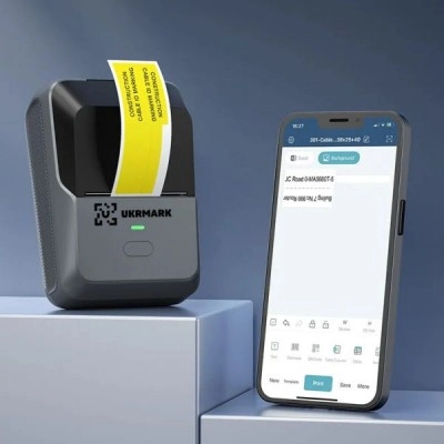 Портативний принтер етикеток UKRMARK UP27GY Bluetooth, сірий, для друку на етикетках та термопапері