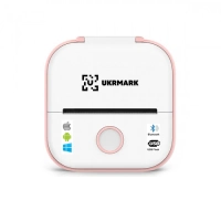 Міні термо принтер UKRMARK P02PK Bluetooth, біло-рожевий, рулони 50-57 мм, друк на термопапері та полімерних етикетках