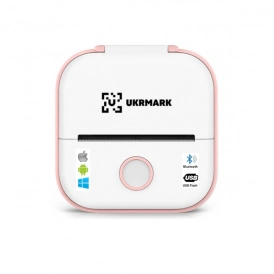 Міні термо принтер UKRMARK P02PK Bluetooth, біло-рожевий, рулони 50-57 мм, друк на термопапері та полімерних етикетках